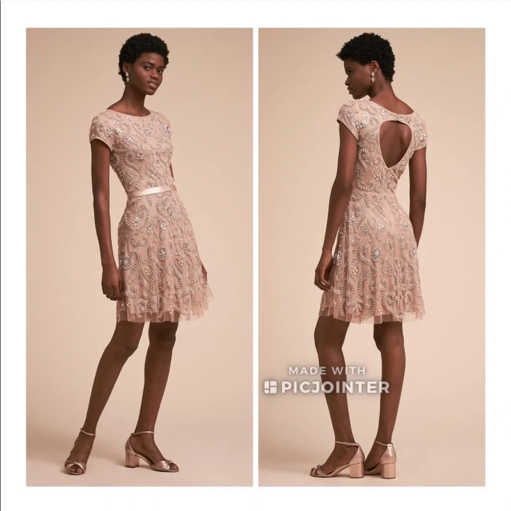 BHLDN Lara Addison Dress Rose Nude 4 Bridesmaid Beaded Pink